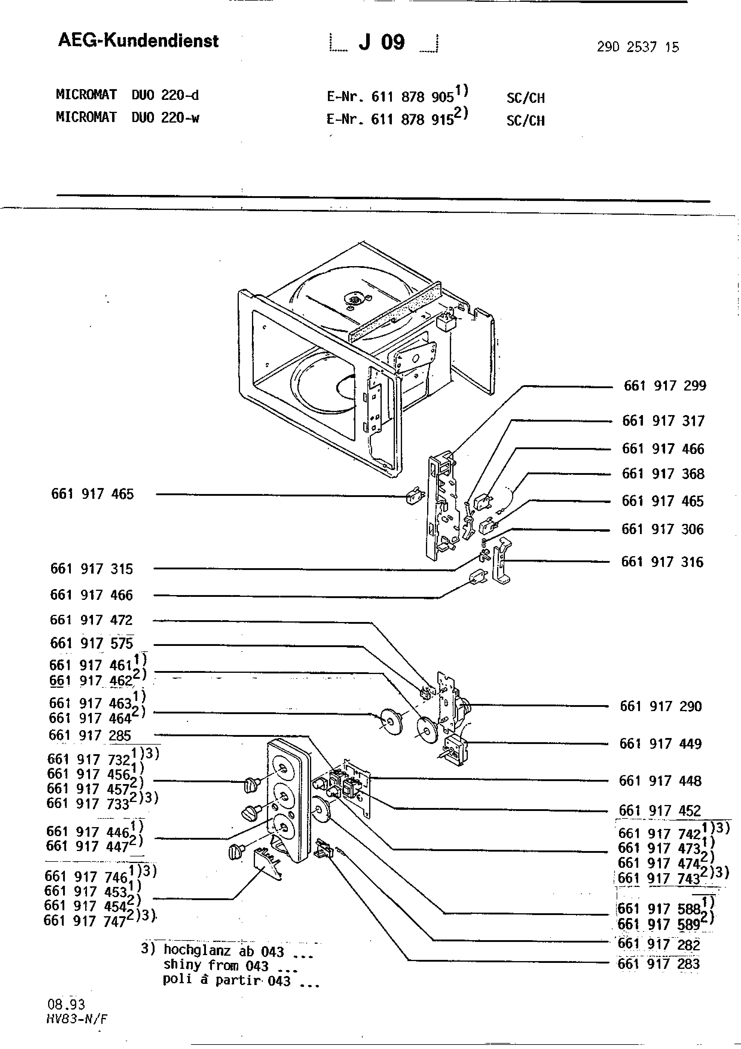 Explosionszeichnung AEG 61187890500 Micromat Duo 220 D SK/CH
