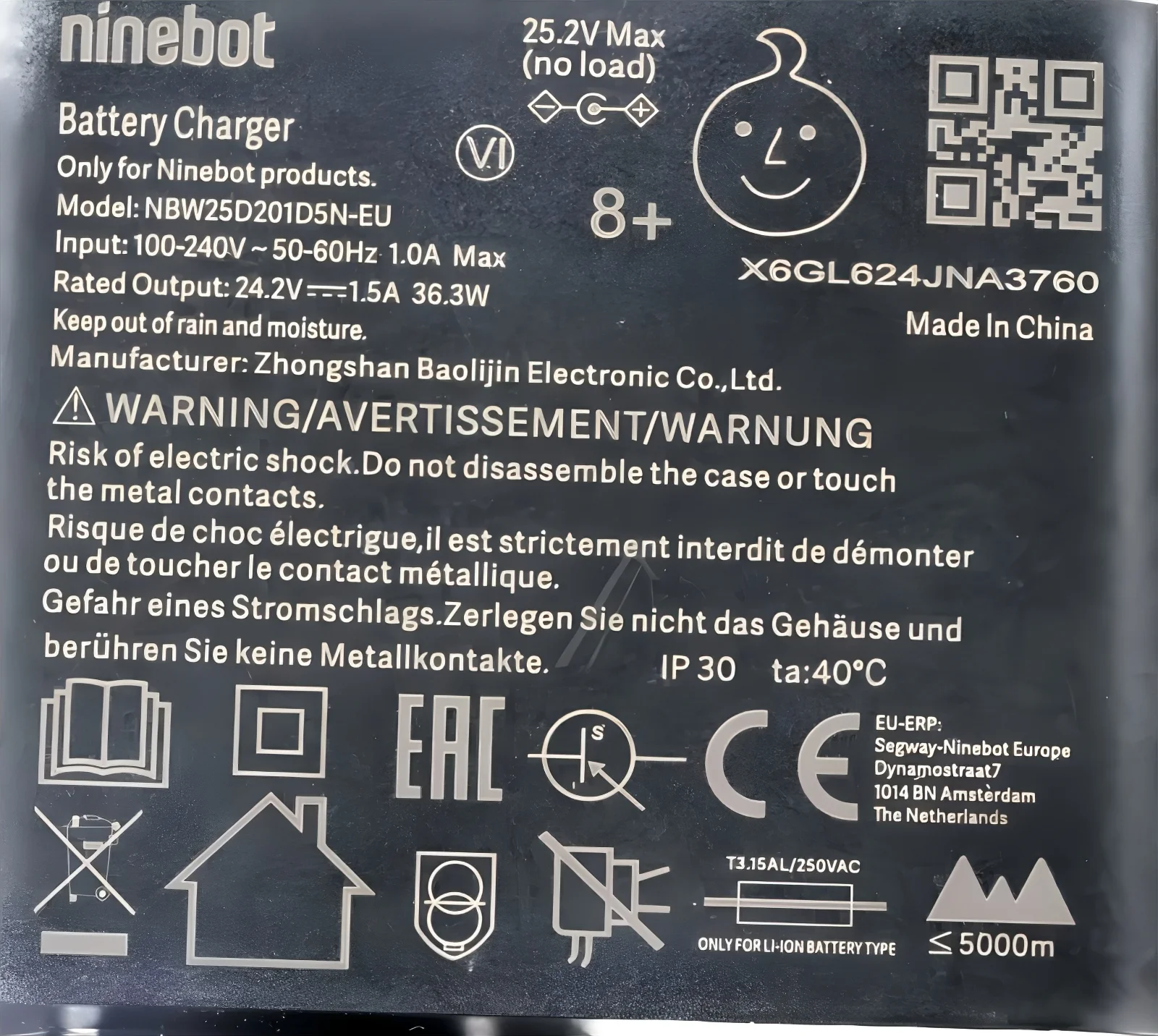 Segway Ninebot Ladegerät AB0514000065 für E Scooter EU Stecker Ersatzteil
