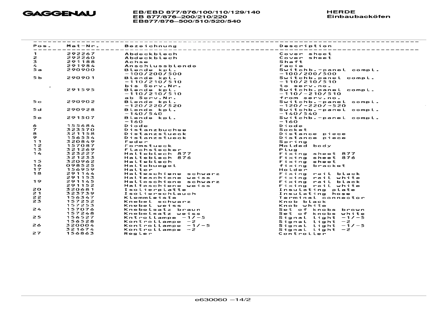 Explosionszeichnung Gaggenau EB877210(00) Explosionszeichnung Gaggenau EB877210(00)