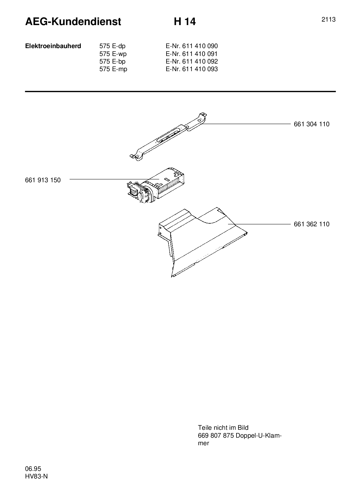 Explosionszeichnung AEG 61141009200 Competence 575 E BP