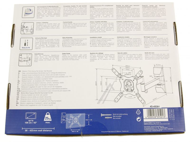Vivanco 39501 TV-Wandhalterungen - Bfmo 6020 w beweglicher tv wandhalter für bildschirme bis 109 cm Vivanco 39501 TV-Wandhalterungen - Bfmo 6020 w beweglicher tv wandhalter für bildschirme bis 109 cm