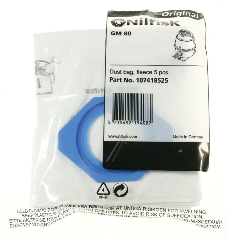 Nilfisk 107418525 Staubsaugerbeutel - Dust bag fleece gm 80p 5 pcs