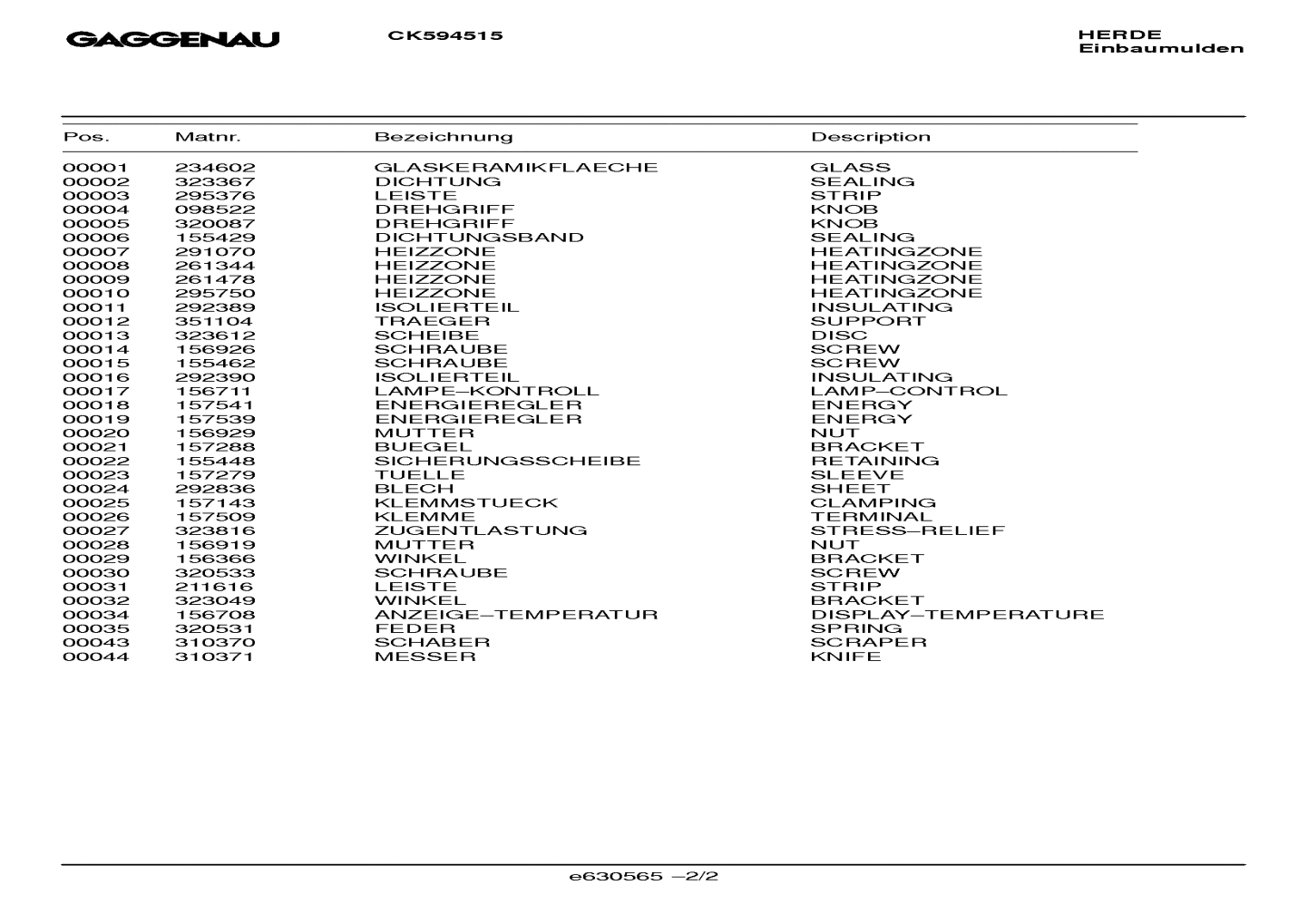 Explosionszeichnung Gaggenau CK594515(00)