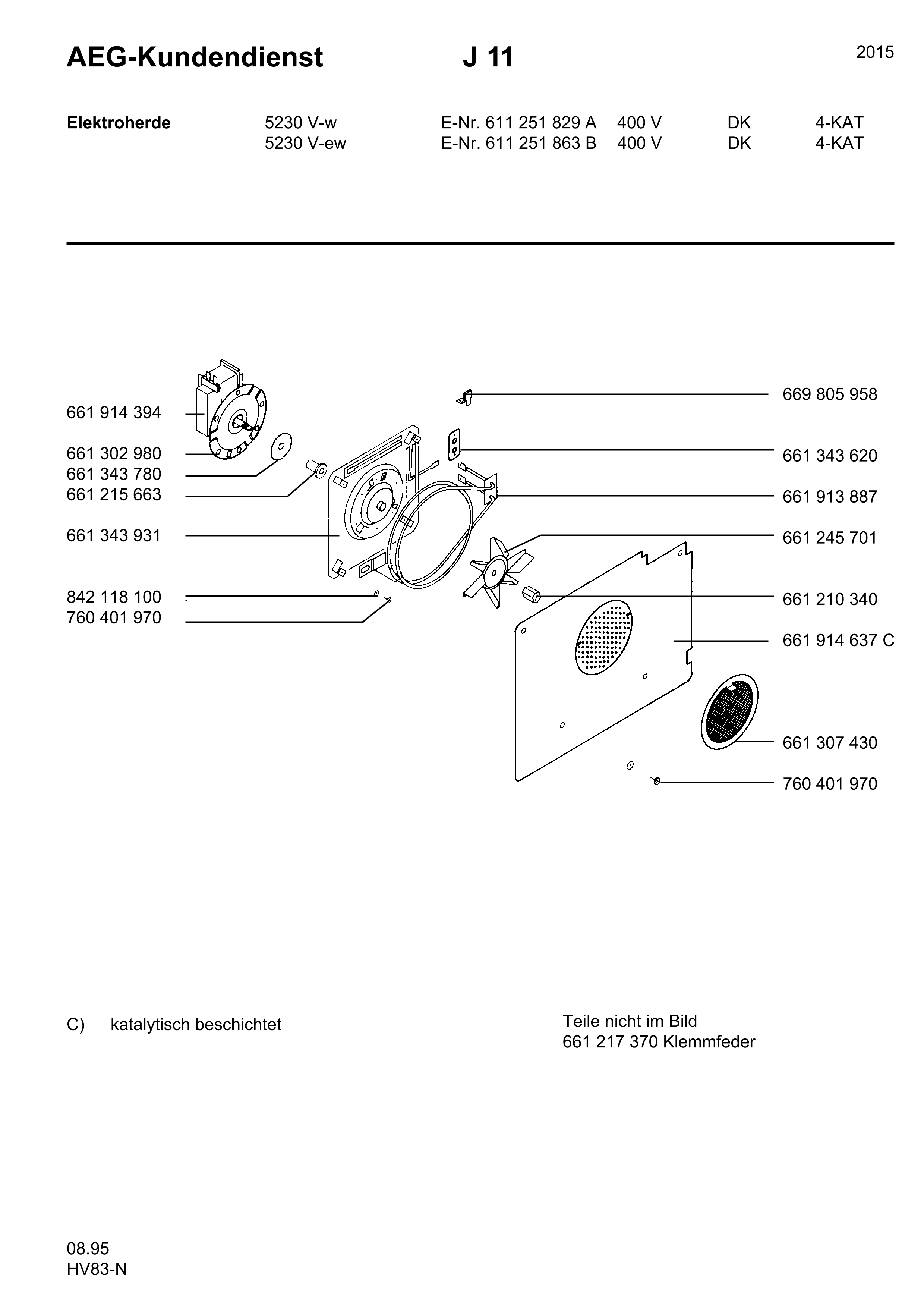 Explosionszeichnung AEG 61125182900 5230V-W DK