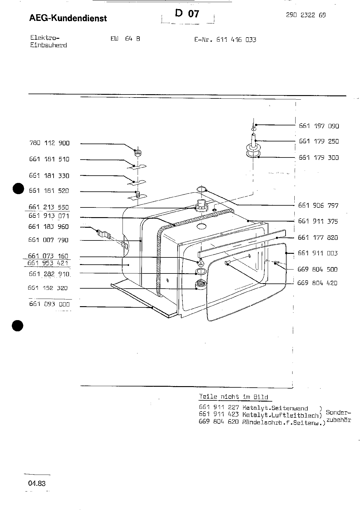 Explosionszeichnung AEG 61141603300 EW 64 B