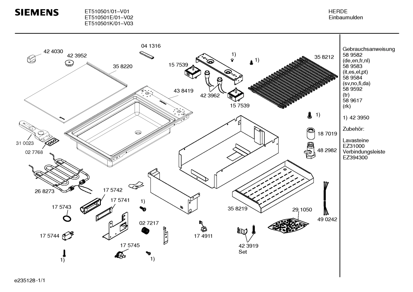 Explosionszeichnung Siemens ET510501E/01 BBQ-Grill
