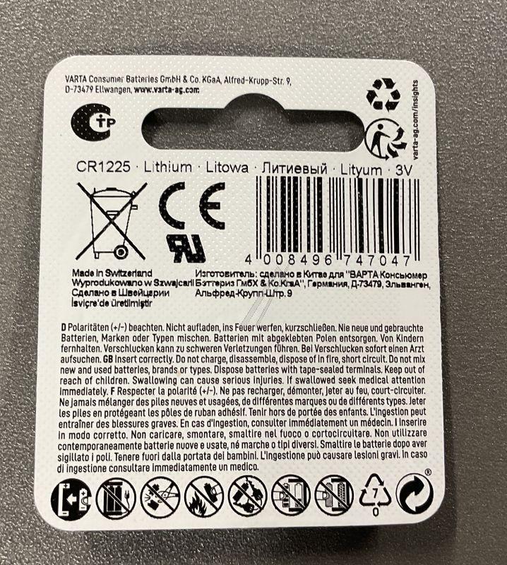 Varta 6225101401 Knopfzelle 3,0V - Cr1225 3v lithium knopfzelle 1 stück.