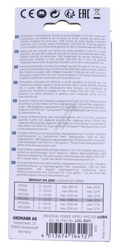Assmann 12010024 - Aps 1500 1201-0024 steckernetzteil passend für universal 3-12v dc, inkl. 7 versch. steckertypen