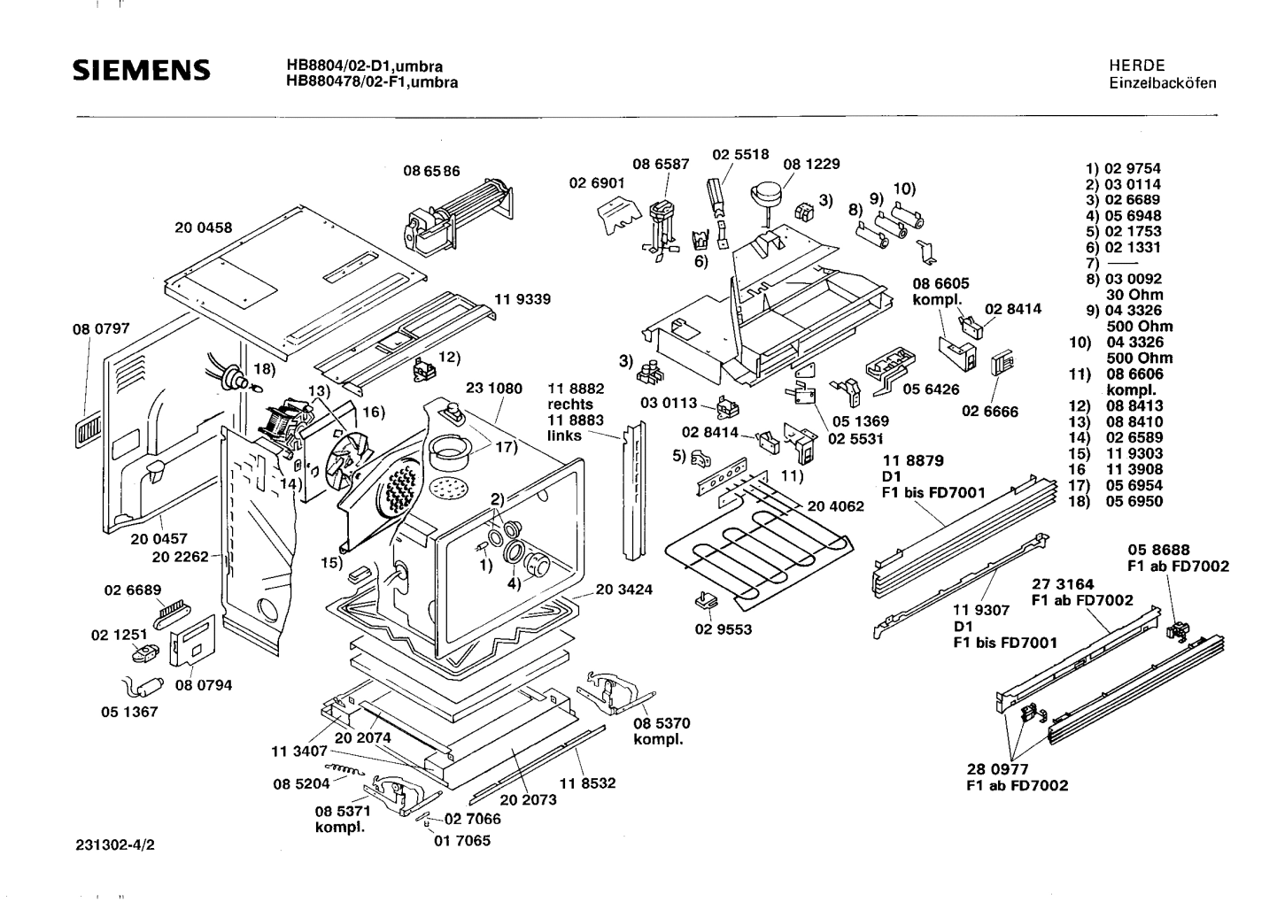 Explosionszeichnung Siemens HB880478/02
