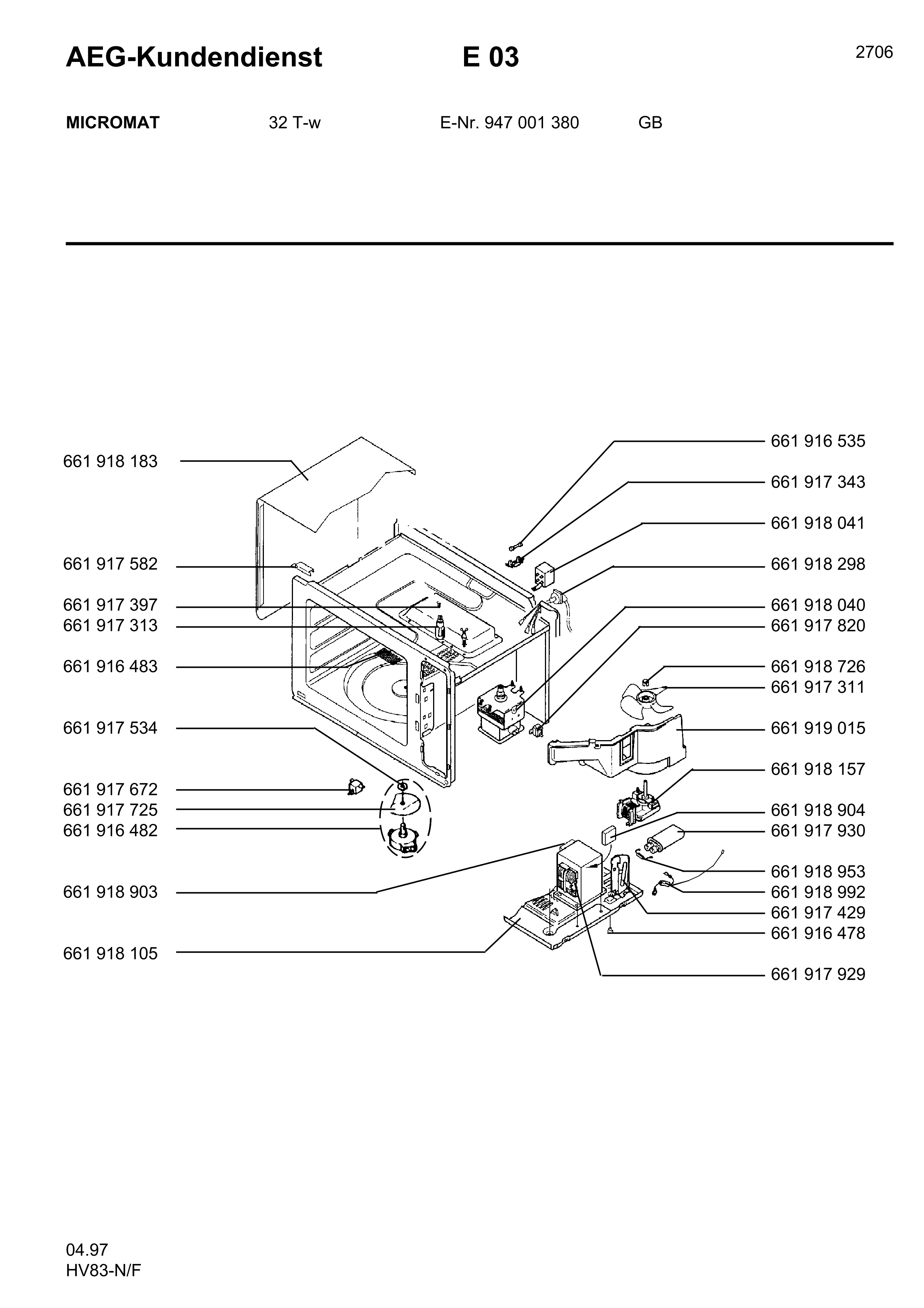 Explosionszeichnung AEG 94700138000 Micromat 32 T W